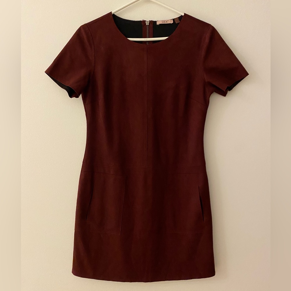 Dex Burgundy Faux Suede Dress, Size S